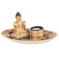 Boeddha beeld met waxinelichthouder voor binnen goud 27 cm   - - thumbnail