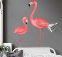 Vogel muursticker grote en kleine flamingo