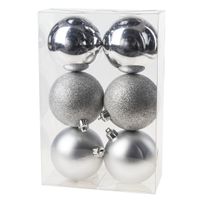 6x Zilveren kerstballen 8 cm kunststof mat/glans/glitter - thumbnail