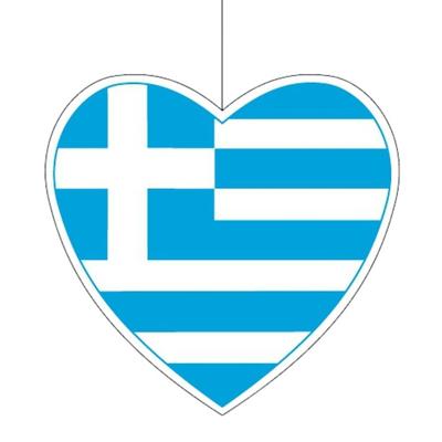 Kartonnen hart met de vlag van Griekenland 28 cm Kartonnen hart met de vlag van Griekenland 28 cm