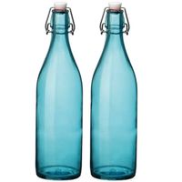 Set van 2x stuks turqouise weckflessen/waterflessen met beugeldop 1 liter - Drinkflessen - thumbnail