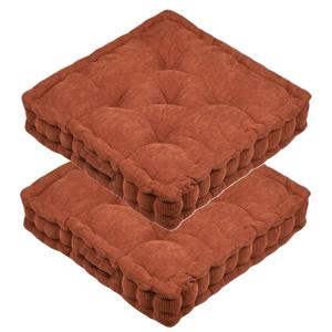 Stof Textile Vloerkussen Ribcord - 2x - terracotta - polyester - 45 x 45 x 10 cm - vierkant - Extra