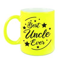 Best Uncle Ever cadeau mok / beker neon geel 330 ml - verjaardag / bedankje - kado oom - feest mokken