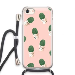 Cactusprint roze: iPhone 7 Transparant Hoesje met koord