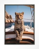 Urban Cotton Wandkleed 'Sailboat Cheetah' 145 x 190cm in Floating Frame - black
