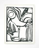 Urban Cotton Wandkleed 'Vogel' 145 x 190cm in Floating Frame - off white