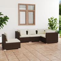 5-delige Loungeset met kussens poly rattan bruin