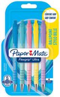 Paper Mate balpen Flexgrip Pastel RT, medium, zwarte inkt, blister van 5 stuks, assorti
