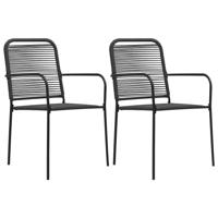 Tuinstoelen 2 st katoenen touw en staal zwart