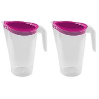 2x stuks waterkan/sapkan met fuchsia roze deksel 1,75 liter kunststof