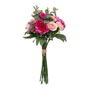 Kunstbloemen boeket Rozen - 53 cm - Bloemstuk - groen en roze tinten   -
