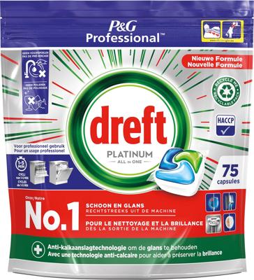Dreft Platinum Regular vaatwastabletten, pak van 75 capsules