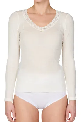 Dames wollen shirt lange mouw V-hals - Warm Merino wollen thermo ondergoed vrouwen