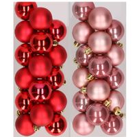 32x stuks kunststof kerstballen mix van rood en oudroze 4 cm   -