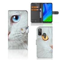 Huawei P Smart 2020 | Telefoonhoesje | Met pasjeshouder | Witte Kat