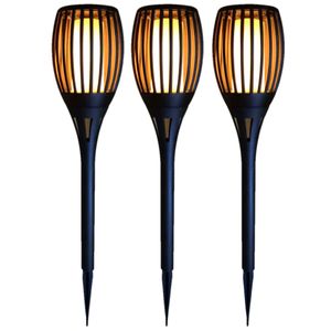 Set van 4x stuks Horror decoratie solar LED vlam tuinfakkels zwart 58 cm