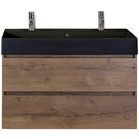 Maxx XL Badmeubelset 100 cm - Tabacco - Wastafel Kube Zwart 2 Kraangaten