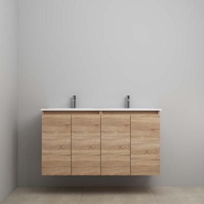 On-Line Onderkast - 120 cm - Bouwpakket - Greeploos 4 Deuren - Porseleinen Wastafel - 2 Kraangaten - Eiken