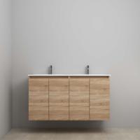 On-Line Onderkast - 120 cm - Voorgemonteerd - Greeploos 4 Deuren - Porseleinen Wastafel - 2 Kraangaten - Eiken