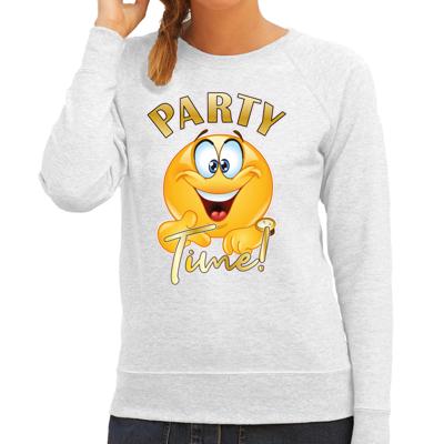 Verkleed sweater voor dames - party time emoji - grijs - themafeesten/carnaval