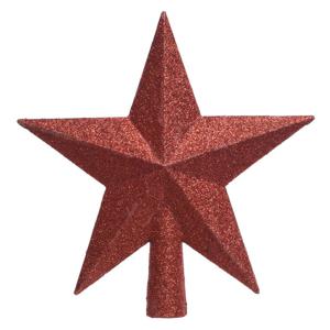 Decoris kerstboom piek - ster vorm - rood - glitter - 19 cm - kunststof - kerstpiek