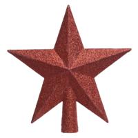 Decoris kerstboom piek - ster vorm - rood - glitter - 19 cm - kunststof - kerstpiek