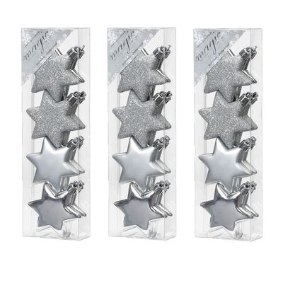 24x stuks kunststof kersthangers sterren zilver 6 cm kerstornamenten