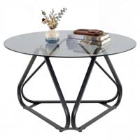 Salontafel Ronde Bijzettafel met Transparant Glazen Blad en Metalen Frame 80 cm Woonkamertafel Moderne Glazen Tafel-Zwart