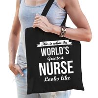 Worlds greatest nurse tas zwart volwassenen - werelds beste verpleegkundige cadeau tas - Feest Boodschappentassen - thumbnail