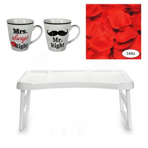 Bedtafel en Koffiebeker set - Mr Right en Mrs Always Right - Valentijn cadeautje voor hem / haar