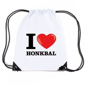 Nylon I love honkbal rugzak wit met rijgkoord