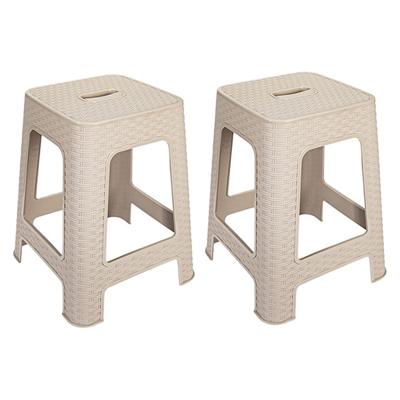 Zit krukjes - 4x - beige - rotan kunststof - 37 x 37 x 45 cm - extra zitplaatsen