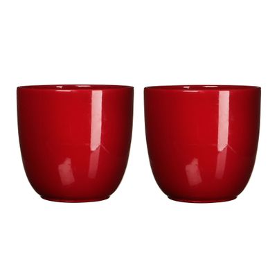 3x stuks bloempotten glans donkerrood keramiek voor kamerplant H18.5 x D19.5 cm