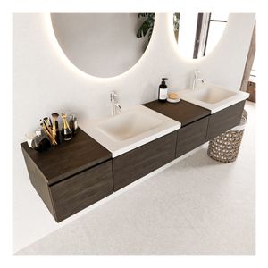 Mondiaz Bukla 200cm badmeubel met module 40 rechts dark brown 4 lades met wastafel dubbel 2 kraangaten kleur talc