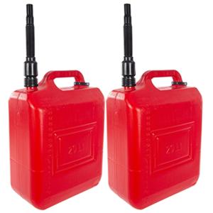 Jerrycan/benzinetank - 2x - 20 liter - knalrood - kunststof - met flexibele schenktuit