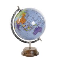 Decoratie wereldbol/globe blauw op metalen voet 20 x 32 cm   - - thumbnail