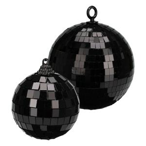 Grote discobal kerstballen - 2x stuks - zwart - 12 en 15 cm - kunststof - Kerstbal