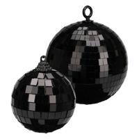 Grote discobal kerstballen - 2x stuks - zwart - 12 en 15 cm - kunststof - Kerstbal - thumbnail