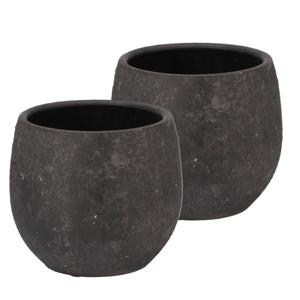 DK Design Bloempot rond model Maya - 2x - verweerd zwart - D14 x H16 cm - rustiek