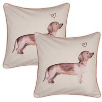 HAES DECO - Set van 2 Sierkussens - 40x40x4 cm - 100% Katoen - Dachshund Love