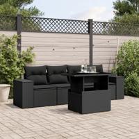 5-delige Loungeset met kussens poly rattan zwart