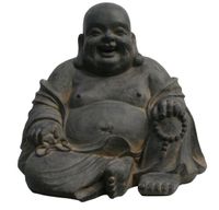 Boeddha Happy 40 Cm Donker Grijs Fiberclay - stonE'lite - thumbnail
