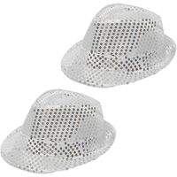 2x Stuks Trilby hoeden met pailletten - zilver - glitter