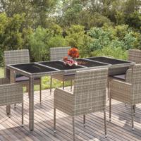 Tuintafel met glazen blad 190x90x75 cm poly rattan grijs