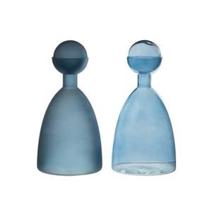 J-Line Vaas Fles+Dop Smal Glas Blinkend|Mat Blauw Assortiment Van 2