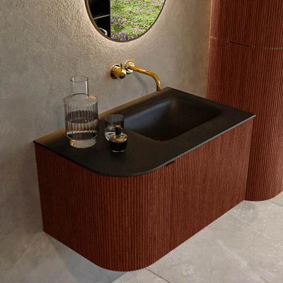 Badmeubel Mondiaz Kurve | 75 cm cm | Meubelkleur Ruby | Wastafelkleur Urban | Solid surface | Wasbak rechter zijde spoelbak | Zonder kraangat(en)