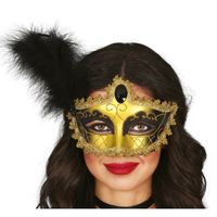 Verkleed oogmasker Venitiaans - zwart met veer - volwassenen - Carnaval/gemaskerd bal - thumbnail