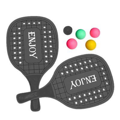 Gerimport Beachball set - hout - zwart - strand sport speelset - met 5x balletjes