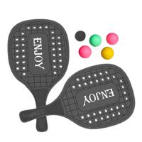 Gerimport Beachball set - hout - zwart - strand sport speelset - met 5x balletjes
