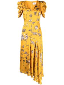 ERDEM robe asymétrique mi-longue à fleurs - Jaune